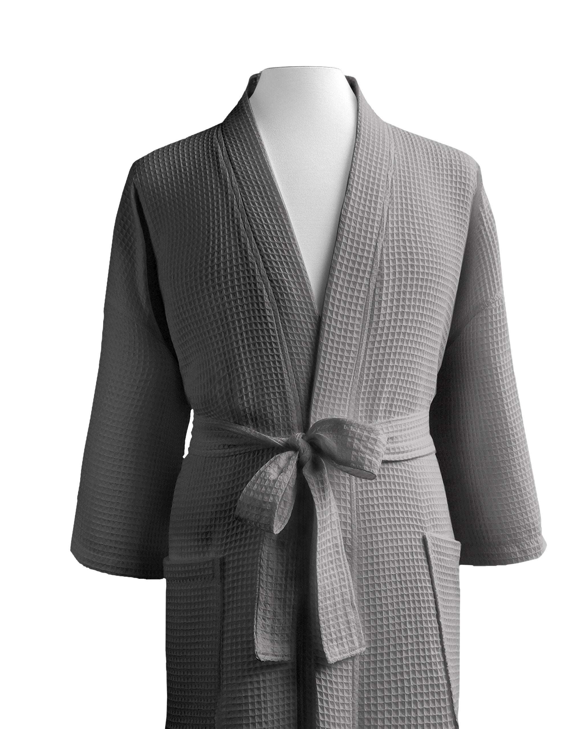 grey waffle dressing gown Men's Charcoal Cotton Waffle Dressing Gown