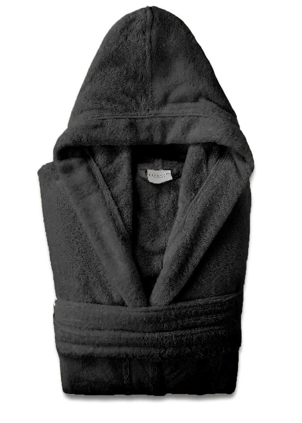 Super Soft Black Plush Hooded Women's Robe