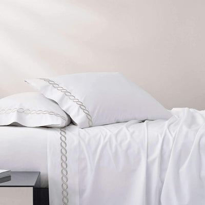 Pisano Eucalyptus Percale Chocolate Embroidered Sheets - Luxor Linens