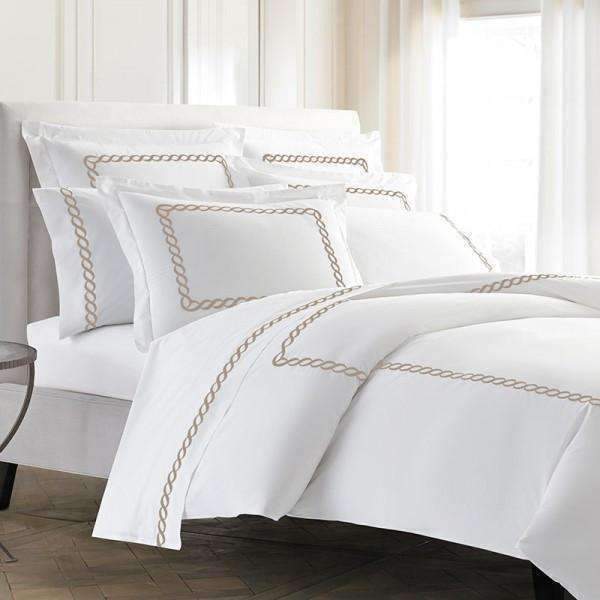 Pisano Eucalyptus Percale Chocolate Embroidered Sheets - Luxor Linens 
